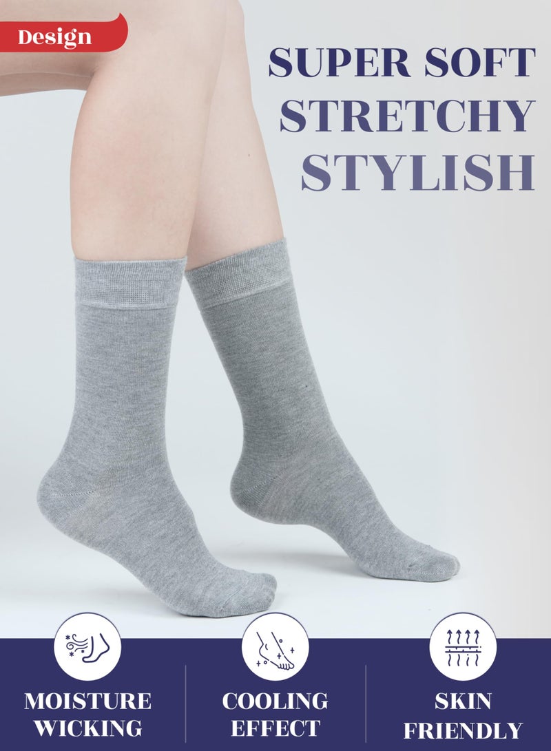 Hugh Ugoli Women Rayon Dress Socks, Extremely Soft Thin Crew Socks for Business, Trouser & Casual, Non-Binding & Breathable, Light Grey, 3 Pairs, Shoe Size: 6-9 - Image 3